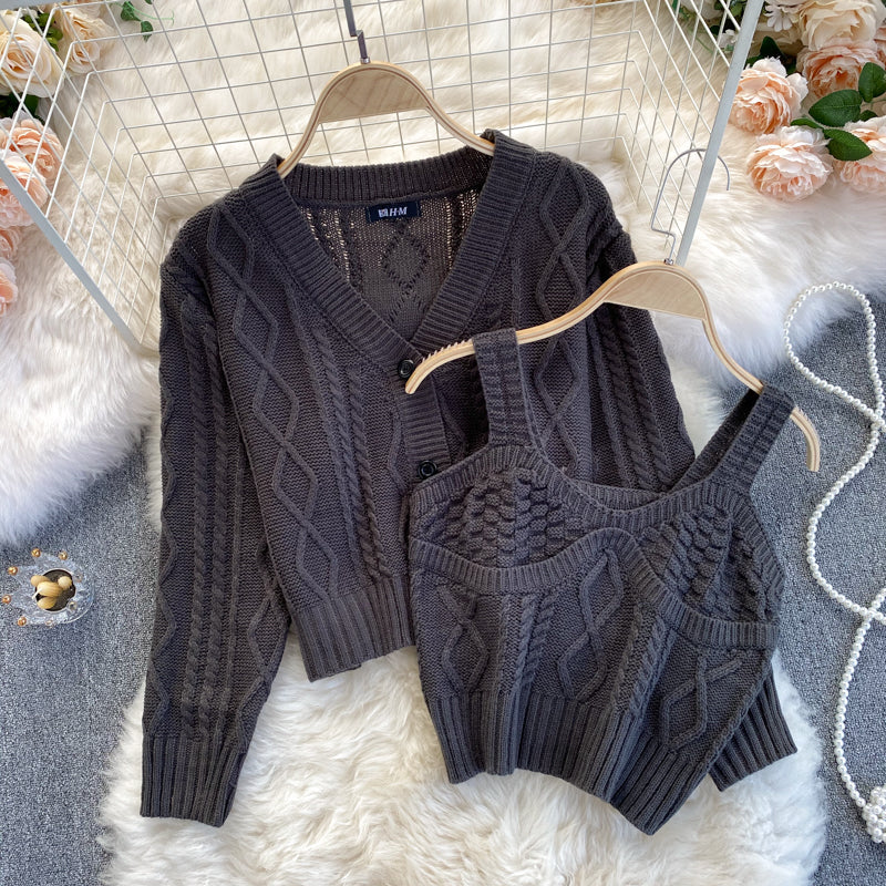 Fashionable knitted cardigan two-piece sweater 023