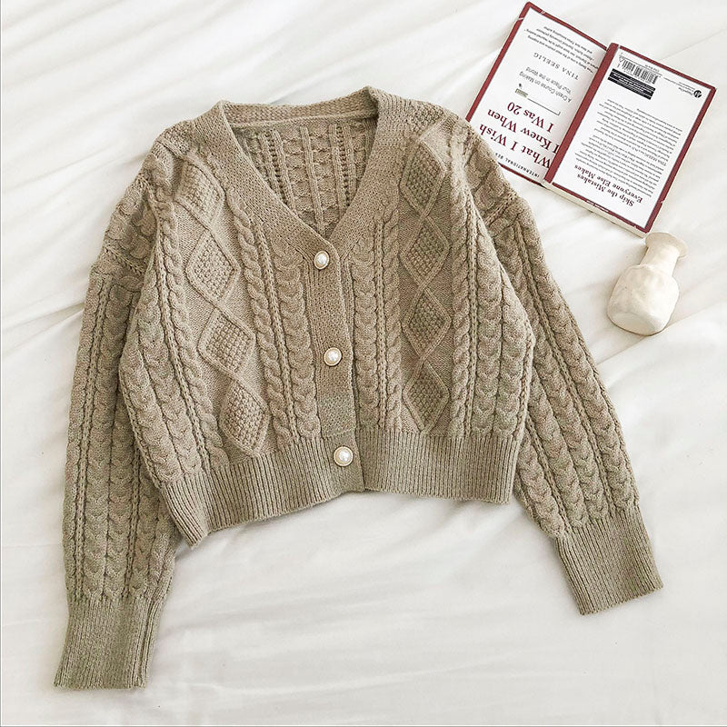 New retro fashion long sleeve loose twisted sweater cardigan 5840