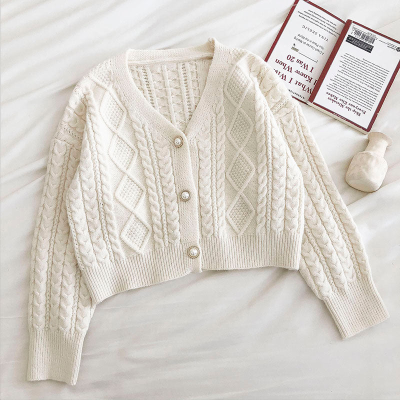 New retro fashion long sleeve loose twisted sweater cardigan 5840