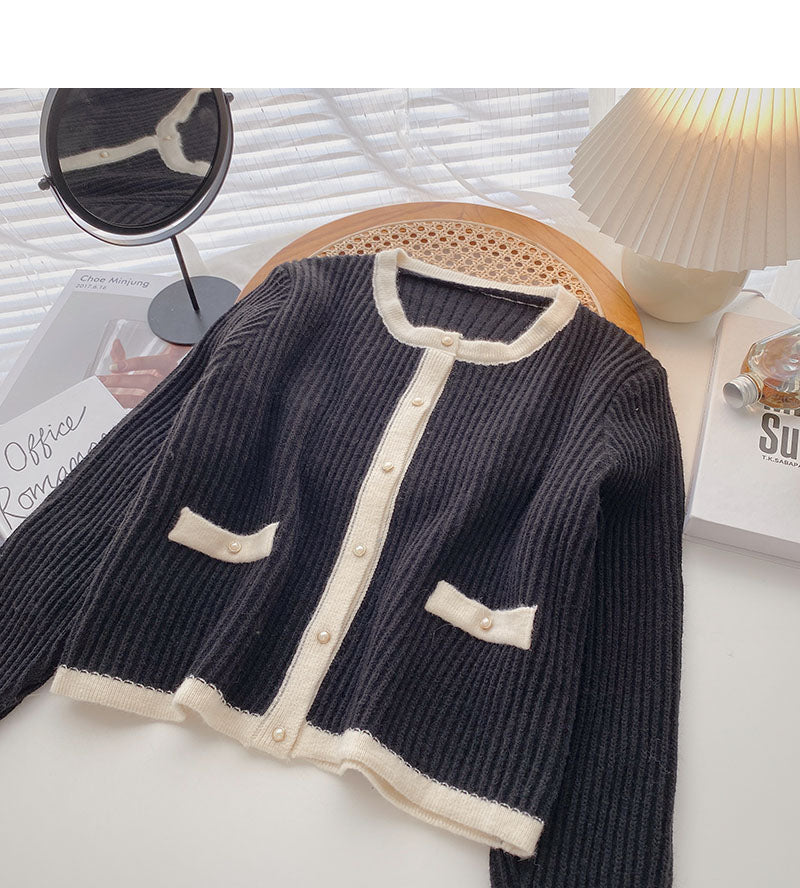 New Korean color blocking long sleeve top 5895