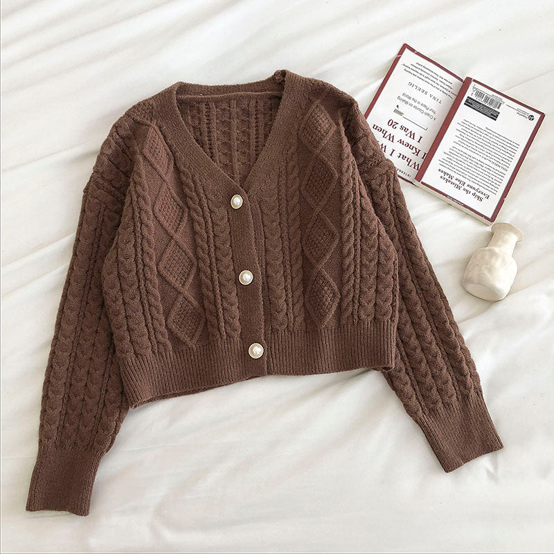 New retro fashion long sleeve loose twisted sweater cardigan 5840