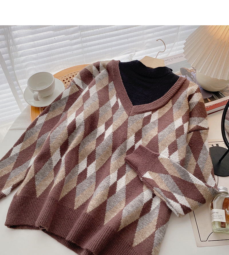 New Korean loose long sleeve fake two-piece top 5972