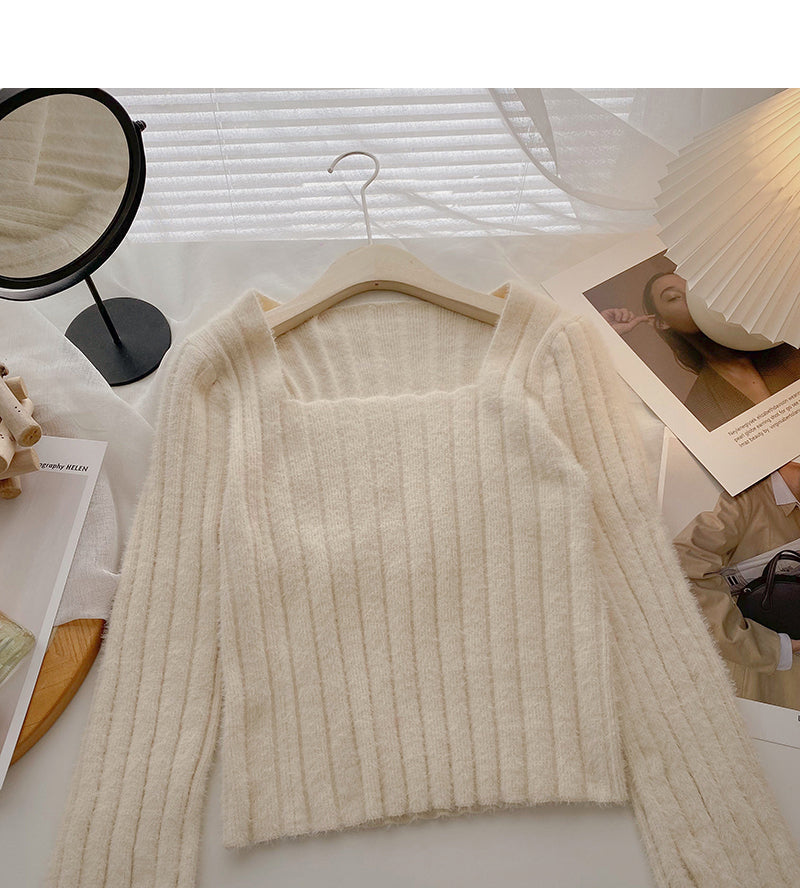 Niche design pit stripe sweater Korean version is thin 6084