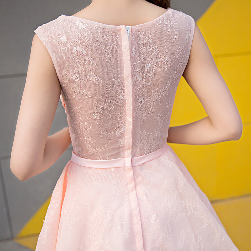 Cute pink lace short prom dress,pink evening dress,homecoming dresses 7109