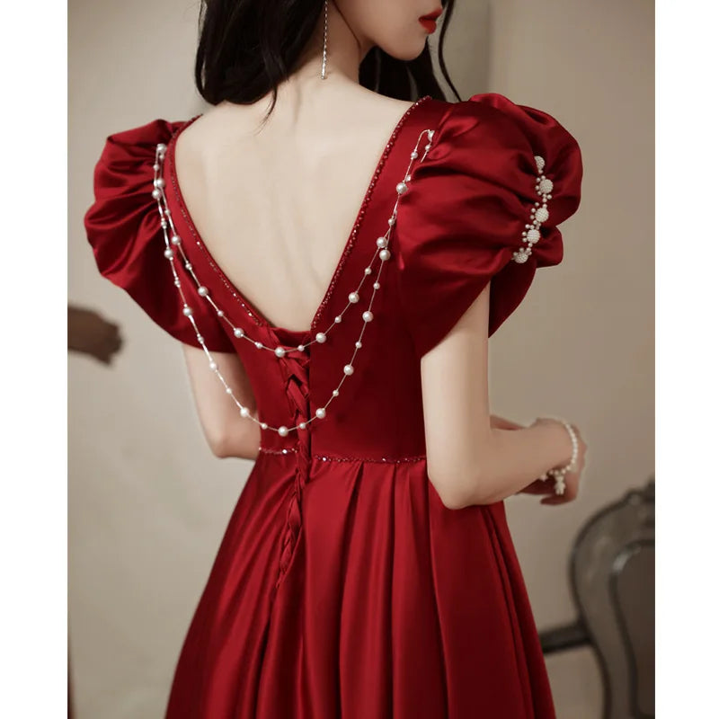 New wine long women prom dress party ball performance dress gown fg4356