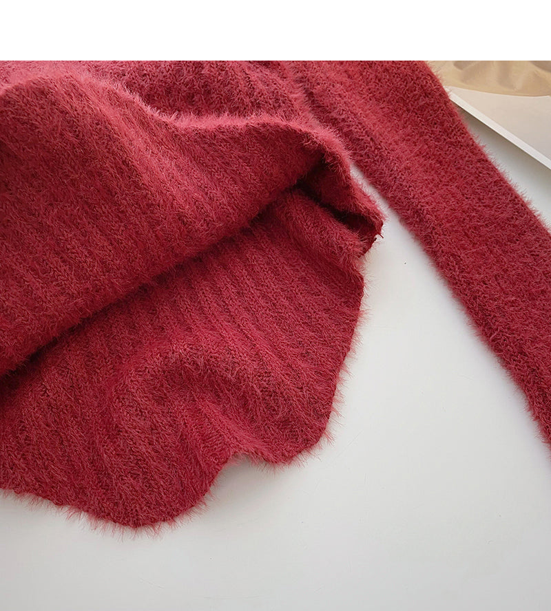 Korean round neck hollowed out irregular slim fitting short sweater 6089