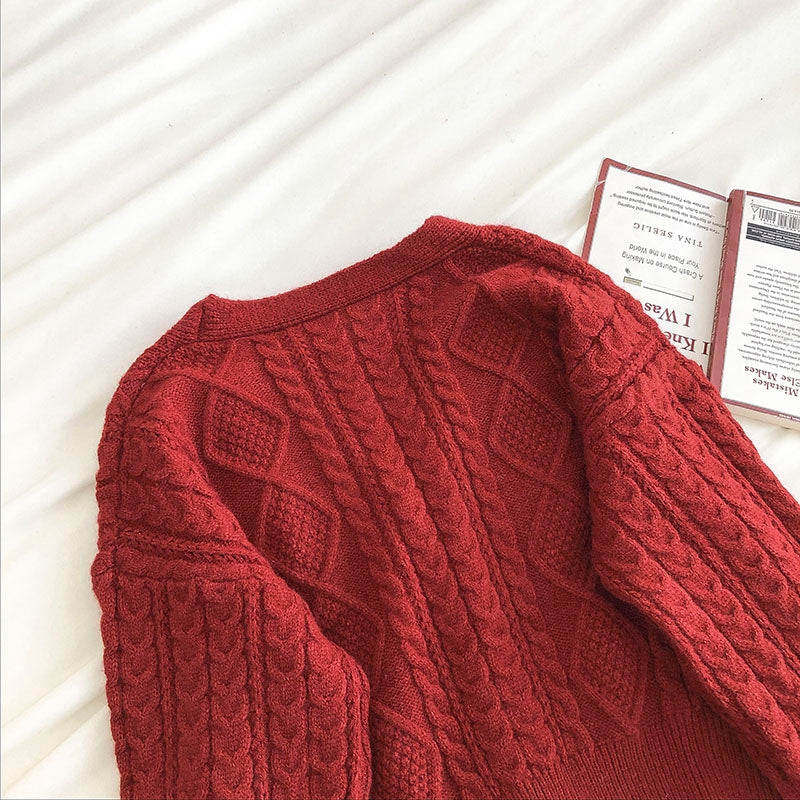 New retro fashion long sleeve loose twisted sweater cardigan 5840
