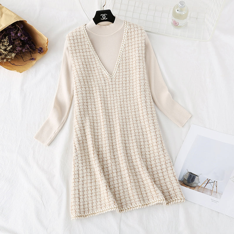 New knitted bottomed shirt vest skirt two piece dress 4453