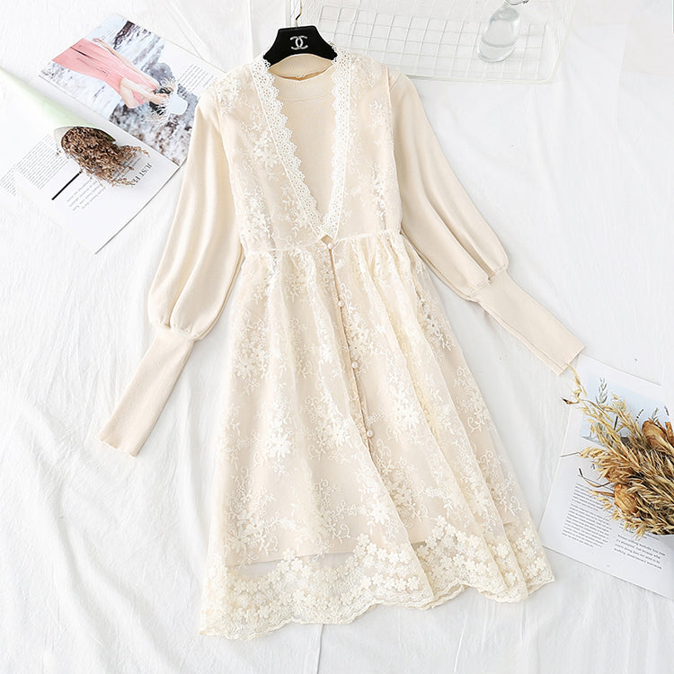 Two piece set of knitted dress with gentle wind 4487