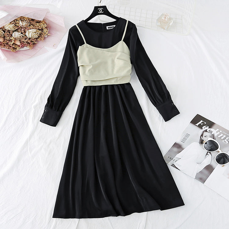 Chiffon Dress + suspender vest two piece suit 4035