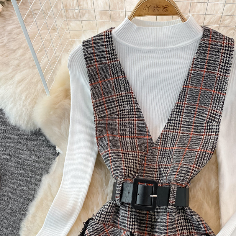 Woolen vest dress two piece stand collar knit bottoming shirt 3771