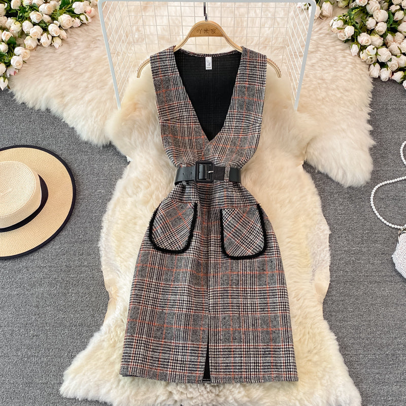 Woolen vest dress two piece stand collar knit bottoming shirt 3771