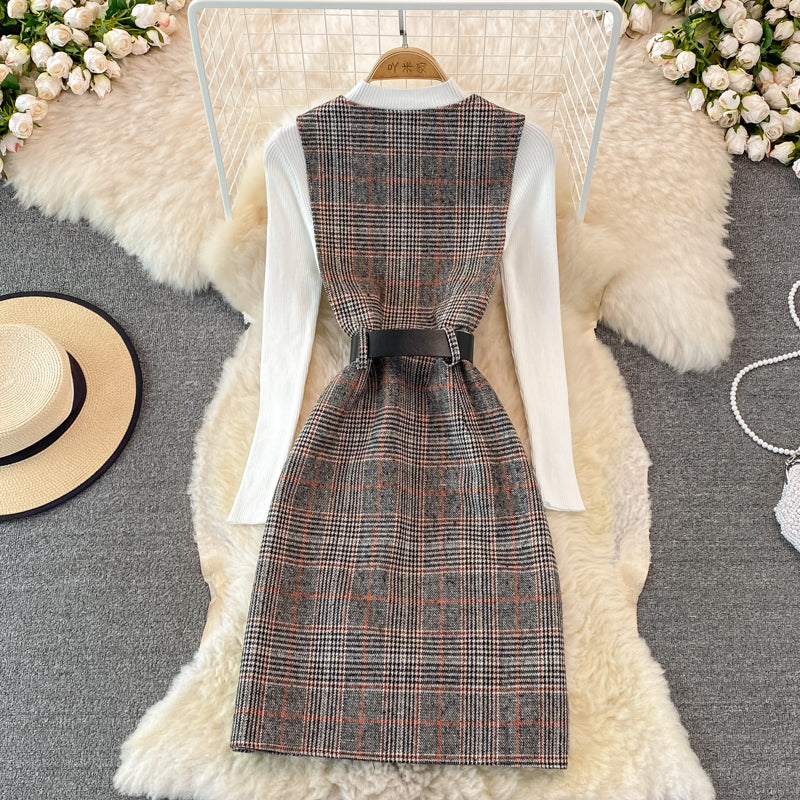 Woolen vest dress two piece stand collar knit bottoming shirt 3771