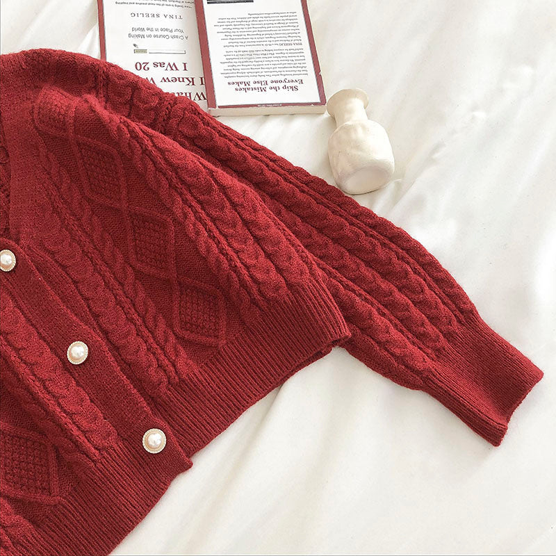 New retro fashion long sleeve loose twisted sweater cardigan 5840