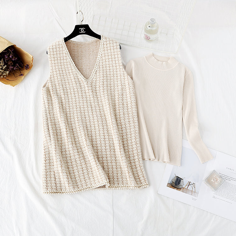 New knitted bottomed shirt vest skirt two piece dress 4453