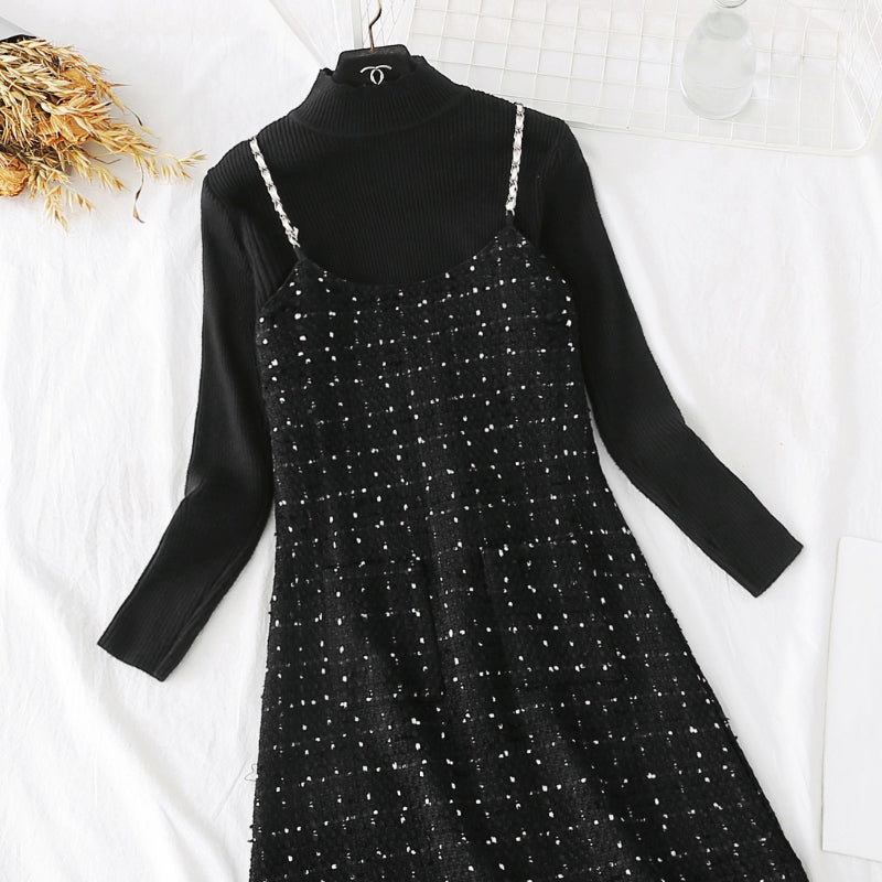 Suspender smart smoked skirt French Platycodon skirt two piece dress 3956