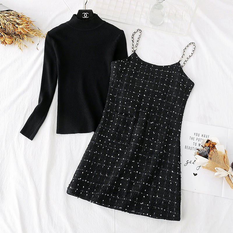 Suspender smart smoked skirt French Platycodon skirt two piece dress 3956