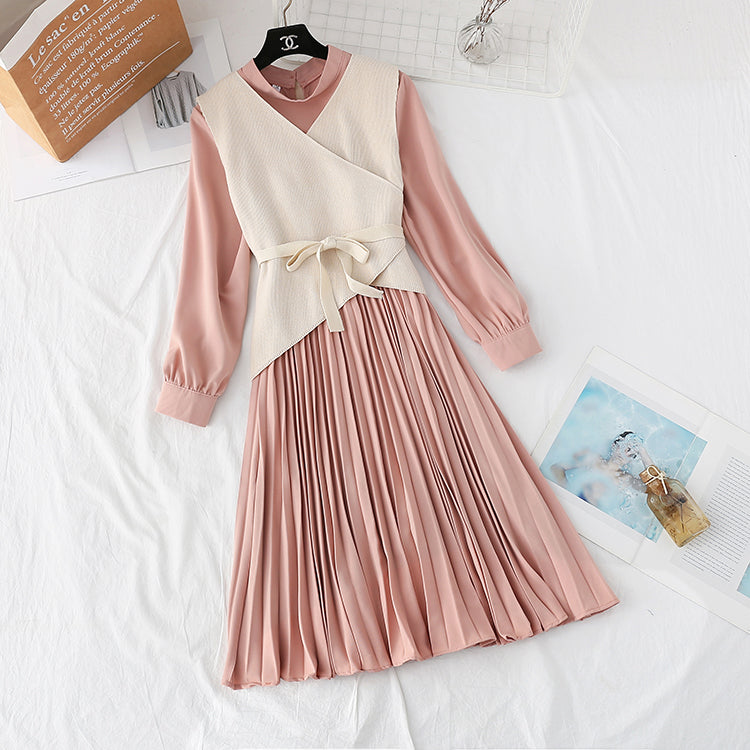 Knitted dress net red dress two piece suit 3875
