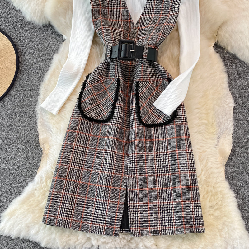 Woolen vest dress two piece stand collar knit bottoming shirt 3771