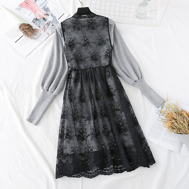 Two piece set of knitted dress with gentle wind 4487