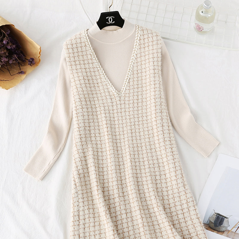 New knitted bottomed shirt vest skirt two piece dress 4453