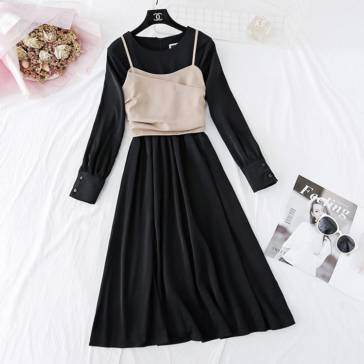 Chiffon Dress + suspender vest two piece suit 4035