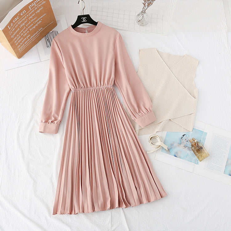 Knitted dress net red dress two piece suit 3875