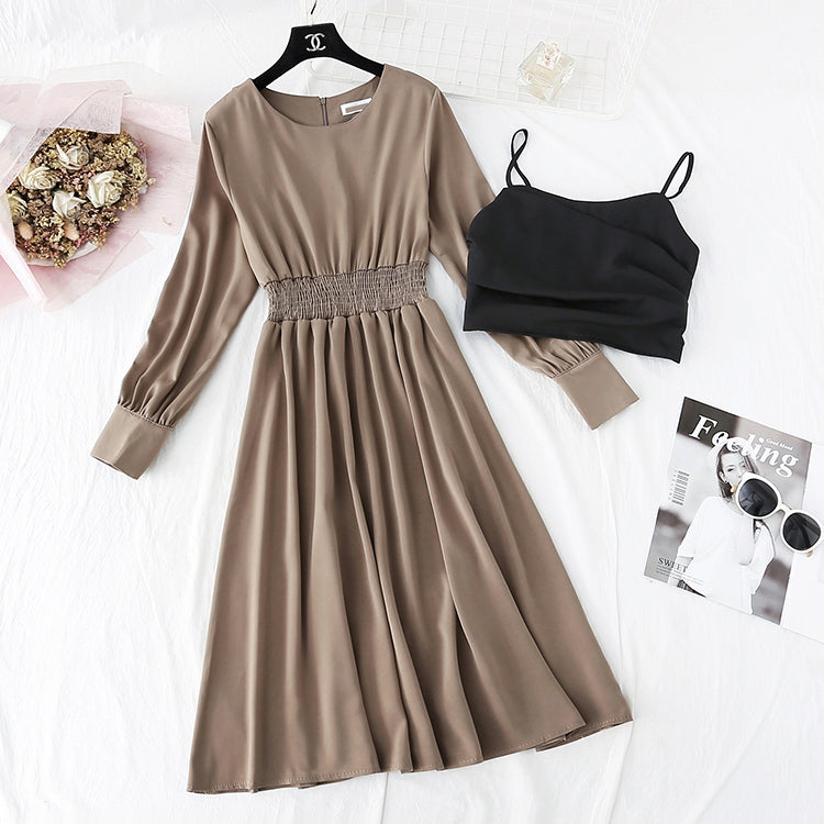 Chiffon Dress + suspender vest two piece suit 4035