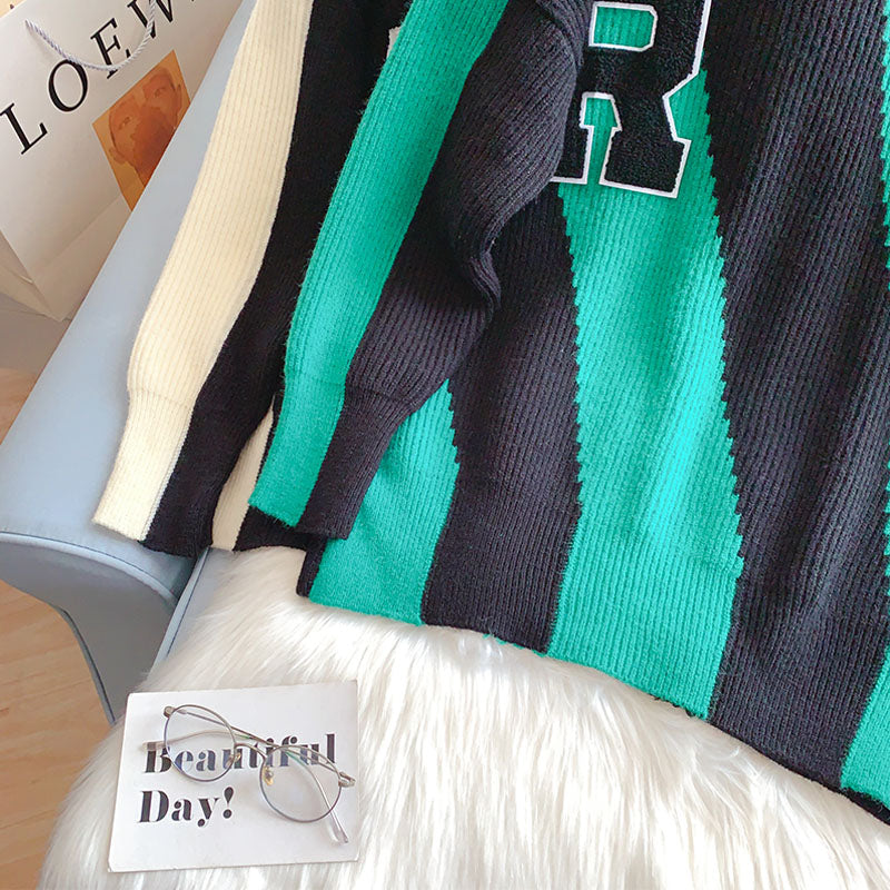 Contrast color turtleneck sweater lazy wind backing sweater top 5217