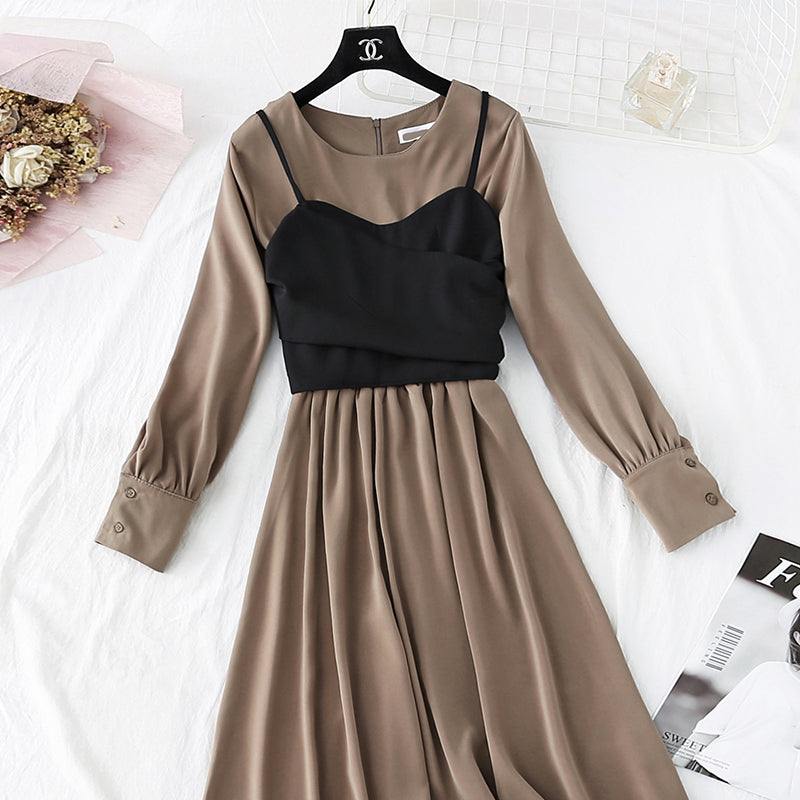 Chiffon Dress + suspender vest two piece suit 4035