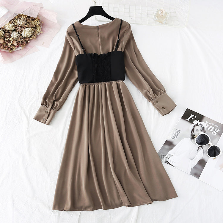 Chiffon Dress + suspender vest two piece suit 4035