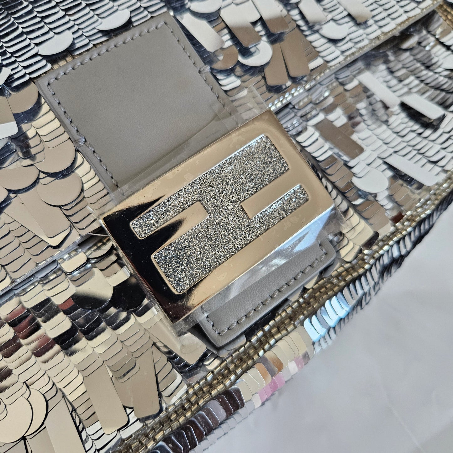 Fendi silver sequin and leather baguette bag