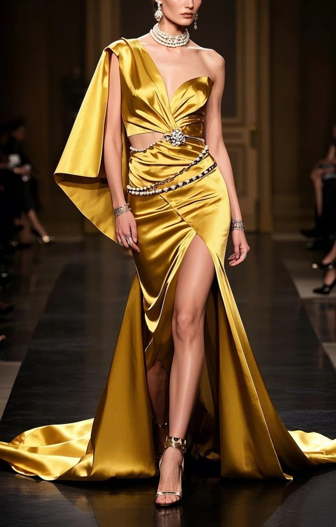 Yellow elegant fashion long satin ball gown evening dress party dress gh4789