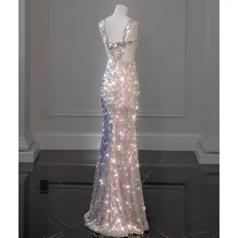pink gorgeous sparkling pretty mermaid ball gown with detachable bow long elegant sequin formal prom dress eveng Dress Party Dress gh3544