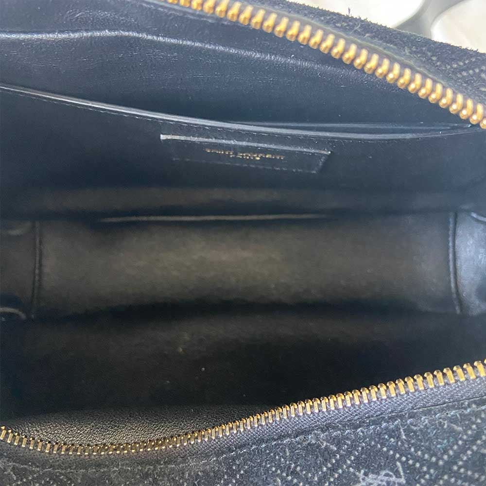 Saint Laurent Monogram Debossed Suede Camera Crossbody Bag