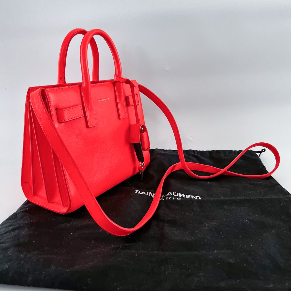 Saint Laurent neon orange nano sac de jour tote bag