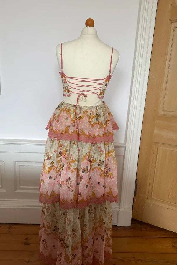 Orange fashion sweet floral layered lace long prom dress evening gown garden party dress gh2895