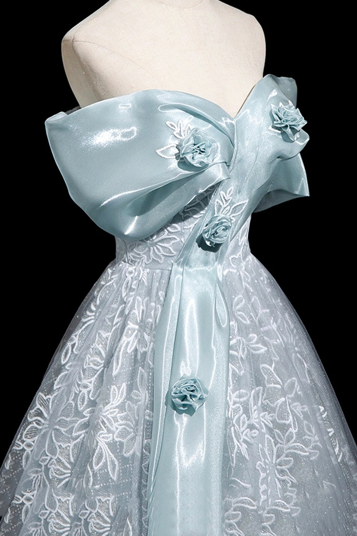 Blue Tulle Lace Long Prom Dress, Beautiful A-Line Evening Party Dress