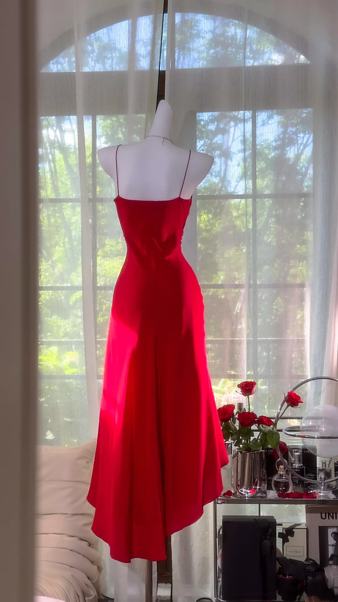 Red Fashion Sexy Elegant Satin Long V Neck Prom Dress Evening Dress Wedding Party Dress gh4845