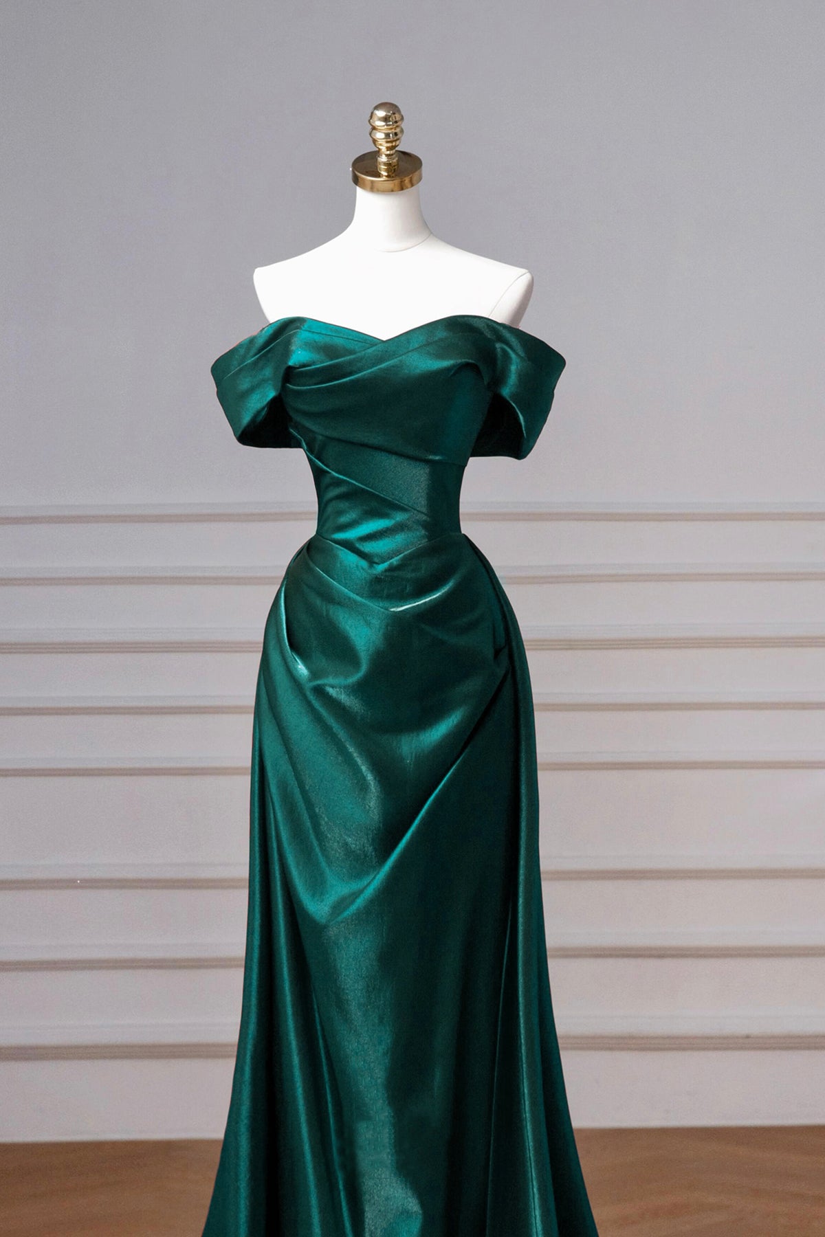 Dark Green Satin Long Prom Dress, Elegant Off the Shoulder Party Dress