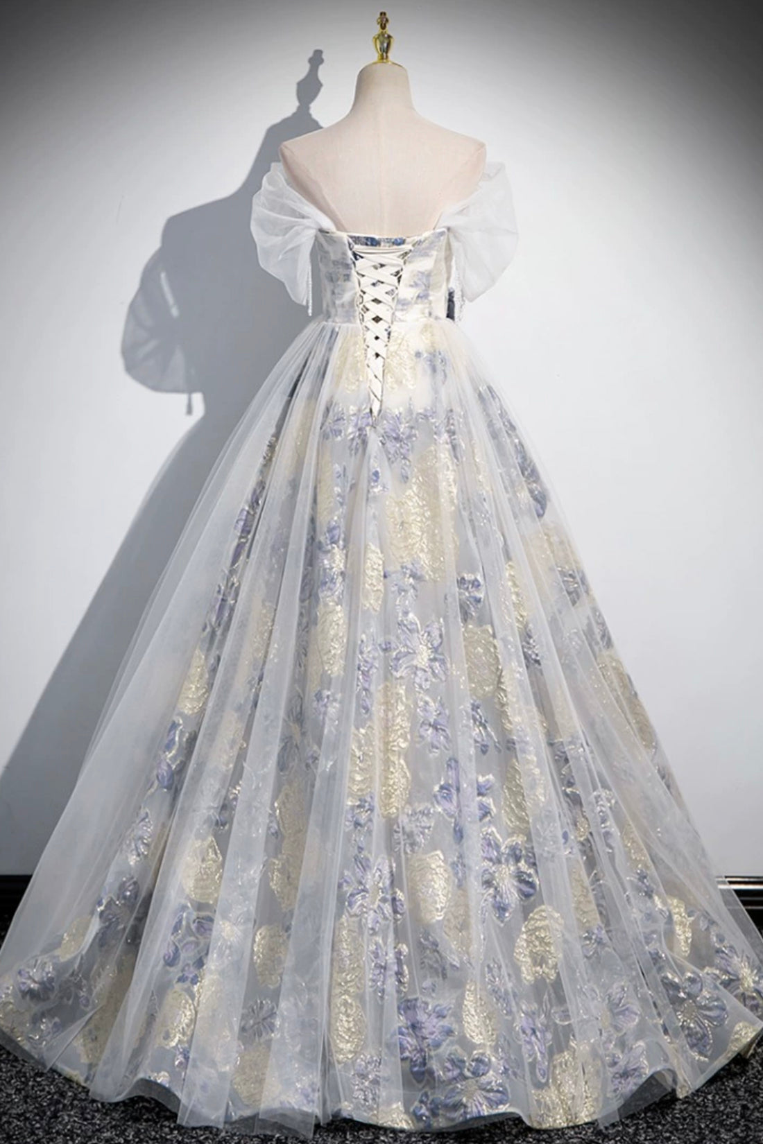 Elegant Tulle Floor Length Prom Dress, Off the Shoulder Evening Party Dress