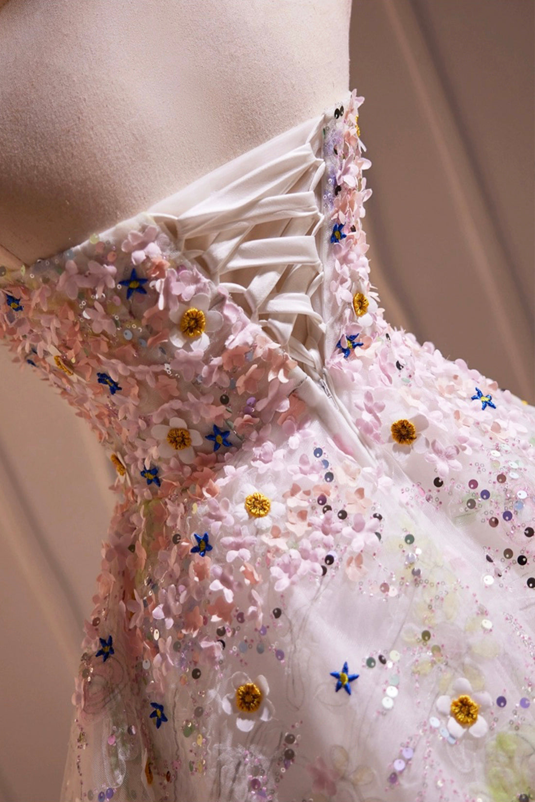 Cute 3D Floral Knee Length Party Dress, A-line Strapless Homecoming Dress