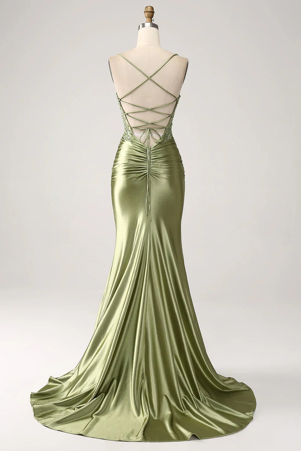 Mermaid Spaghetti Straps Lace-up Back Sequin Satin Prom Dress With Slit SH1567