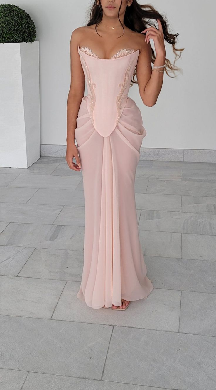 Pink vintage elegant beaded A-line lace ball gown evening dress gh2926
