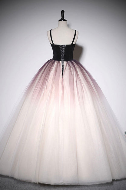 Lovely Gradient Tulle Floor Length Prom Dress, Spaghetti Strap Formal Evening Dress