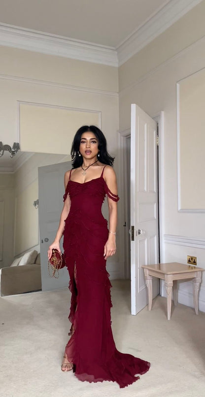 Sexy Burgundy Chiffon Long Prom Dresses Evening Dress      cg25244