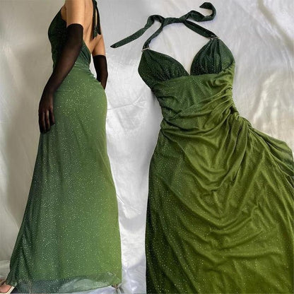 Green shiny elegant strap gradient long chiffon ball gown prom dress evening dress party dress gh2935