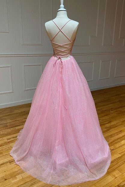 empire pink shiny tulle long prom dress    cg15669