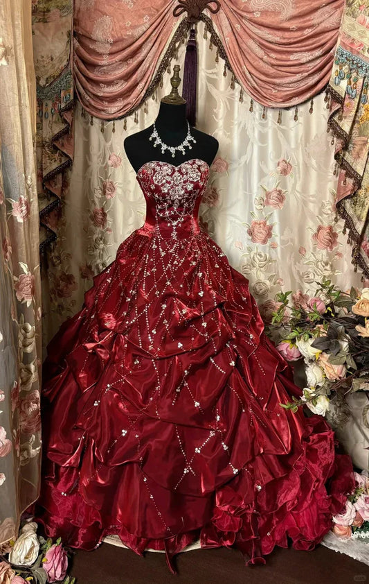 Burgundy Gorgeous Sweet A-line Girls quinceanera dress Birthday Party Prom Dress 16 Years Old Dress gh4316