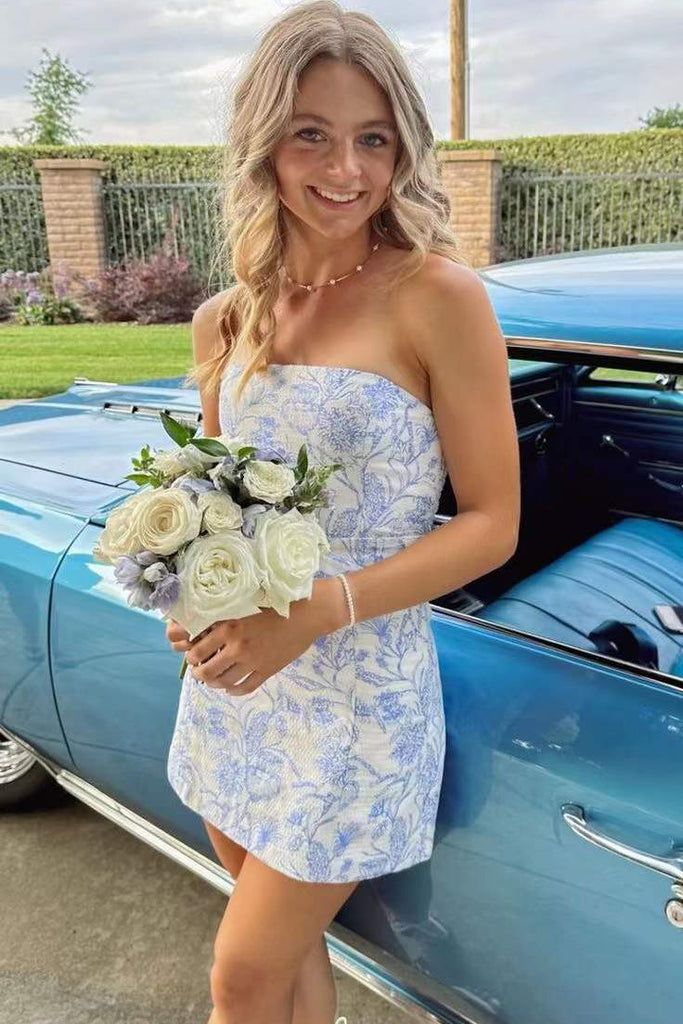 Blue floral elegant cute short bodycon homecoming dress prom dress party dress gh2866